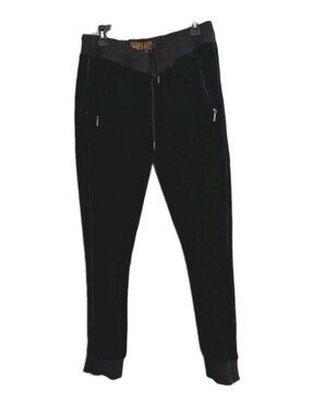 Akoo Large Black Soft Velvet-feel Joggers   Zippers, Button Fly EUC